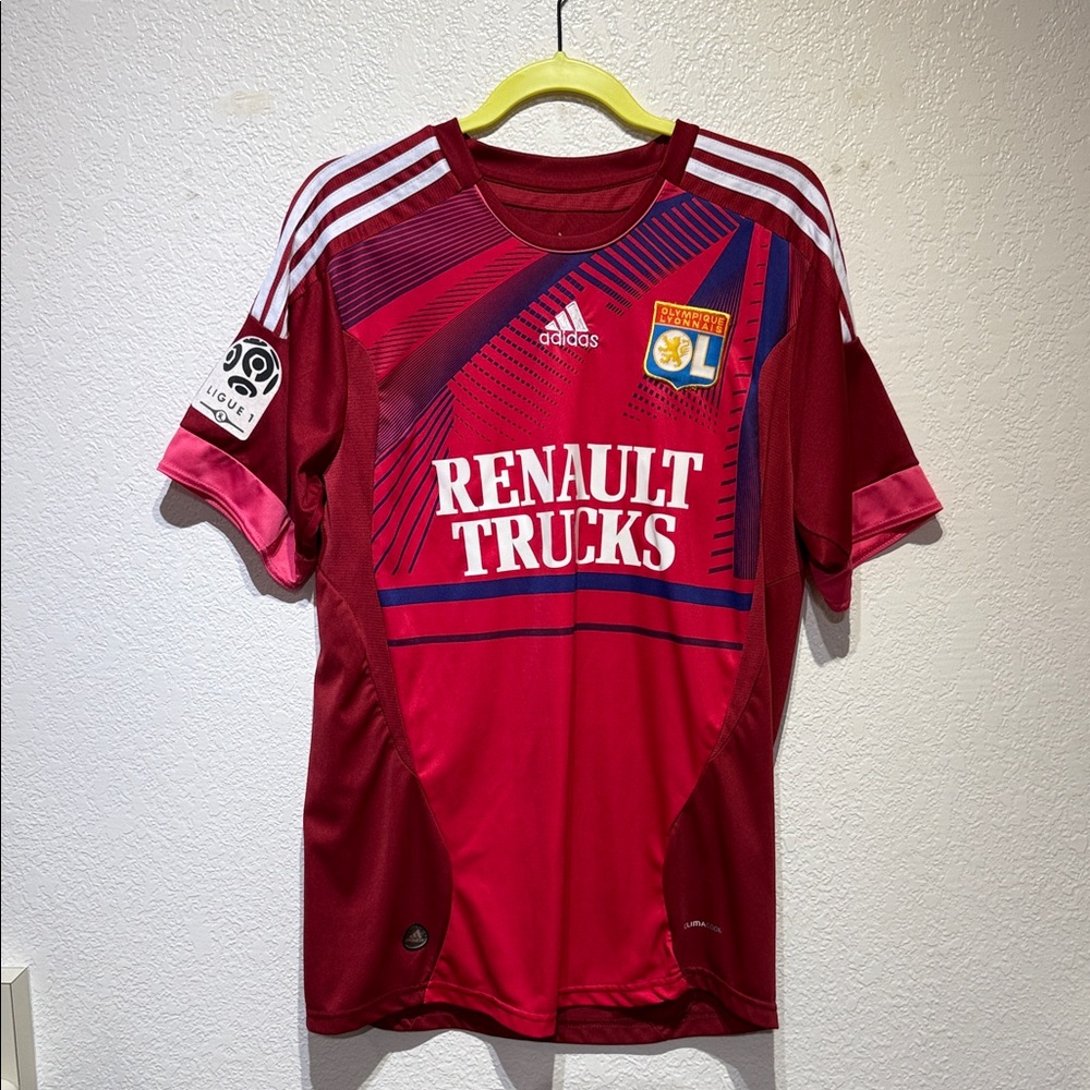 Adidas Olympique Lyonnais Burgundy Pink Blue and White Soccer Jersey